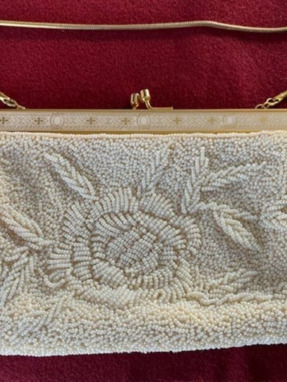 White Beaded & Enamel Evening Purse made by La Royale of Hong Kong/Vintage